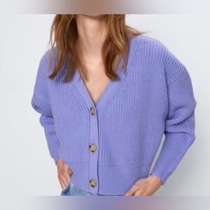 Women's Violet-Blue Chunky Knit Cardigan